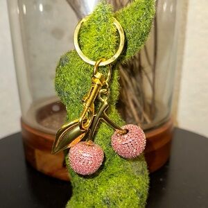 Gold Keychain with Pink Crystal Cherry Charms